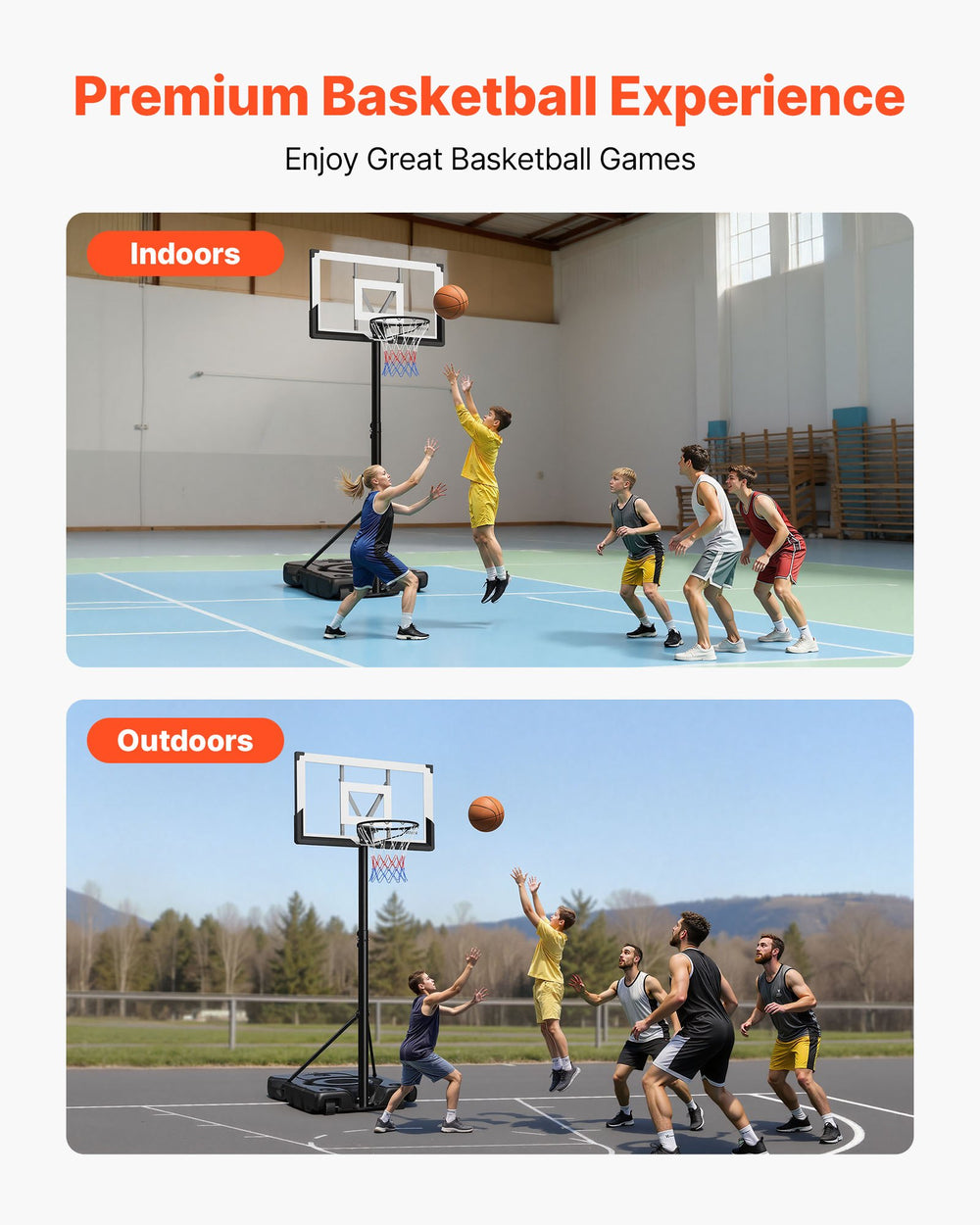 Vevor Basketball Hoop Portable 10' Height Adjustable with 48" Backboard New