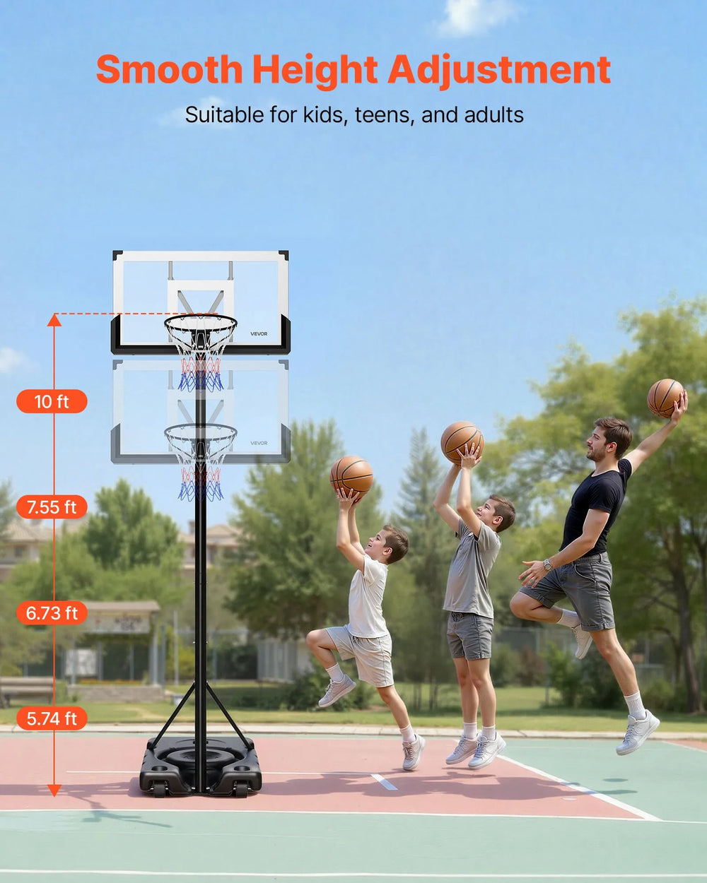 Vevor Basketball Hoop Portable 10' Height Adjustable with 48" Backboard New