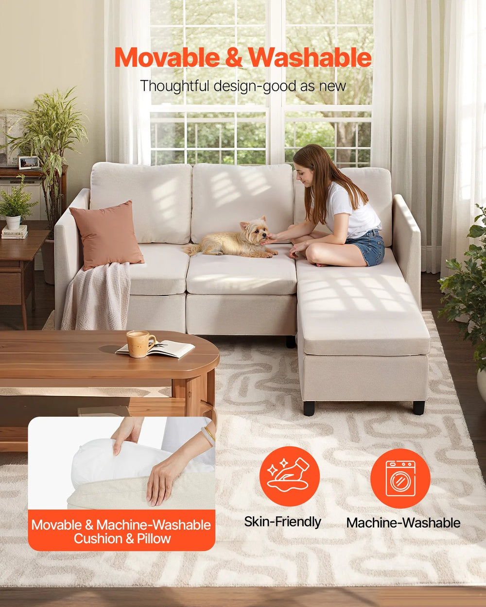 Vevor Modular Sectional Sofa 3-Seater with Hidden Storage and Ottoman New