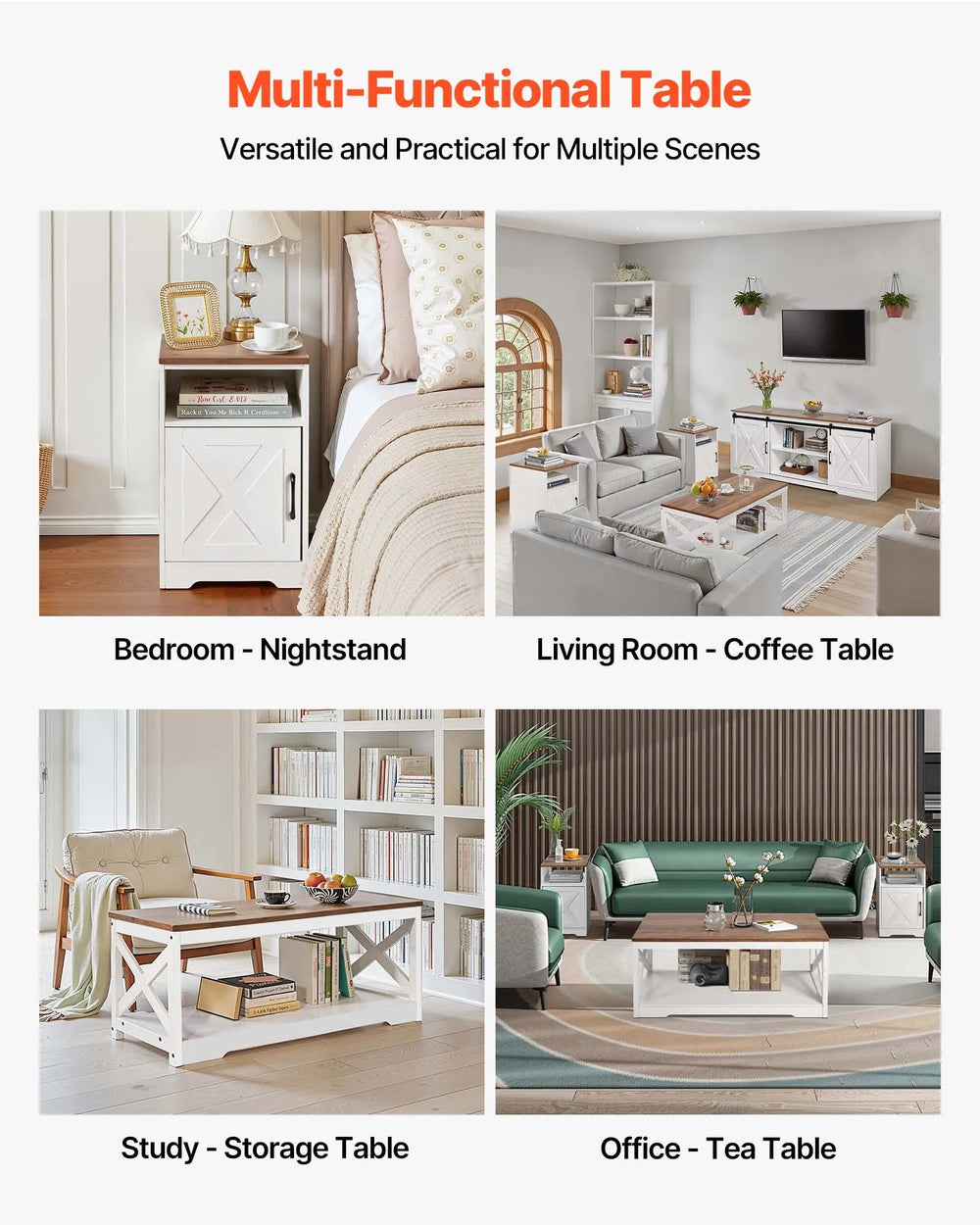 Vevor Coffee Table Set with 2 End Tables and 66" TV Stand New