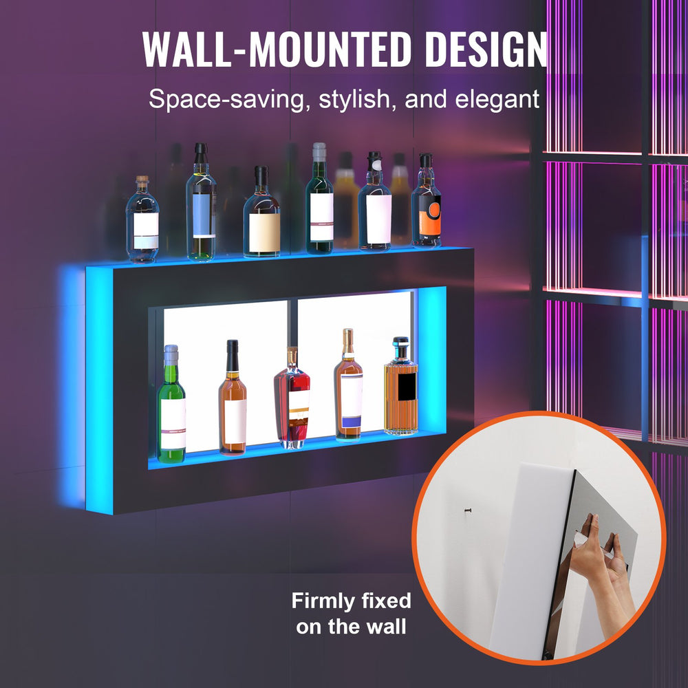 Vevor LED Lighted Liquor Bottle Display Bar Shelf with App Control 48" New