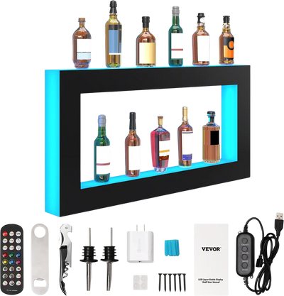 Vevor LED Lighted Liquor Bottle Display Bar Shelf with App Control 48