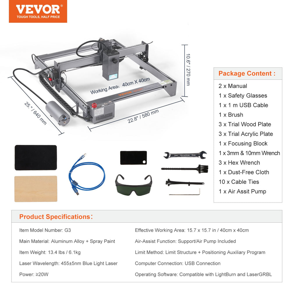 Vevor Laser Engraving Machine 20W Output 15.7" x 15.7" Working Area New