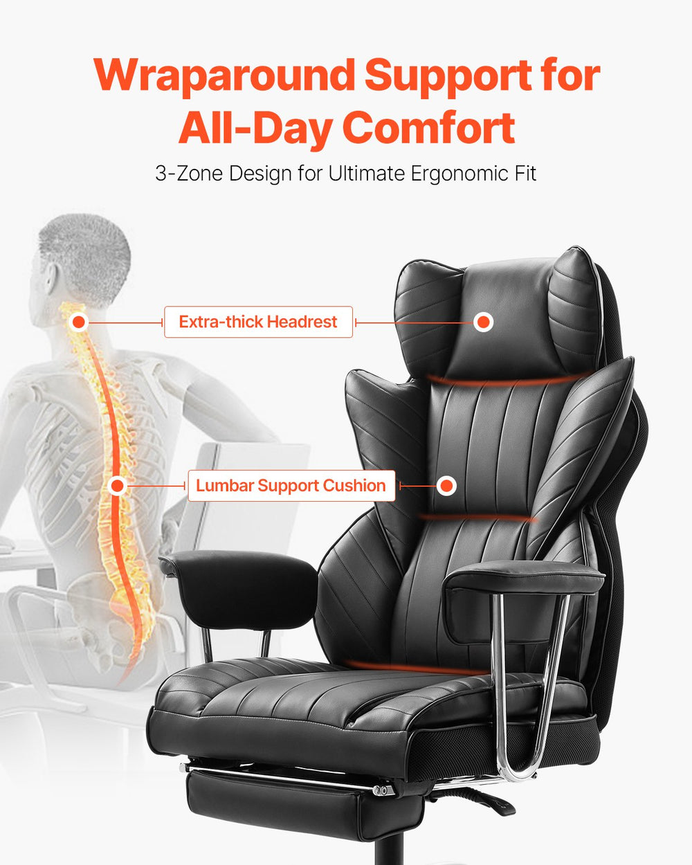 Vevor Executive Office Chair Reclining with Footrest 400 Lbs Capacity New