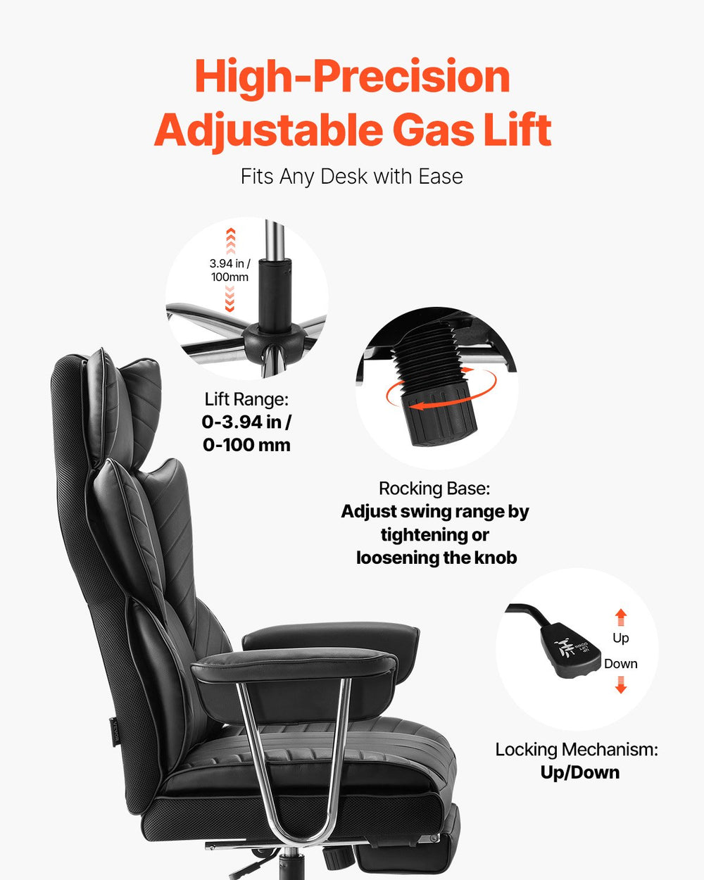 Vevor Executive Office Chair Reclining with Footrest 400 Lbs Capacity New