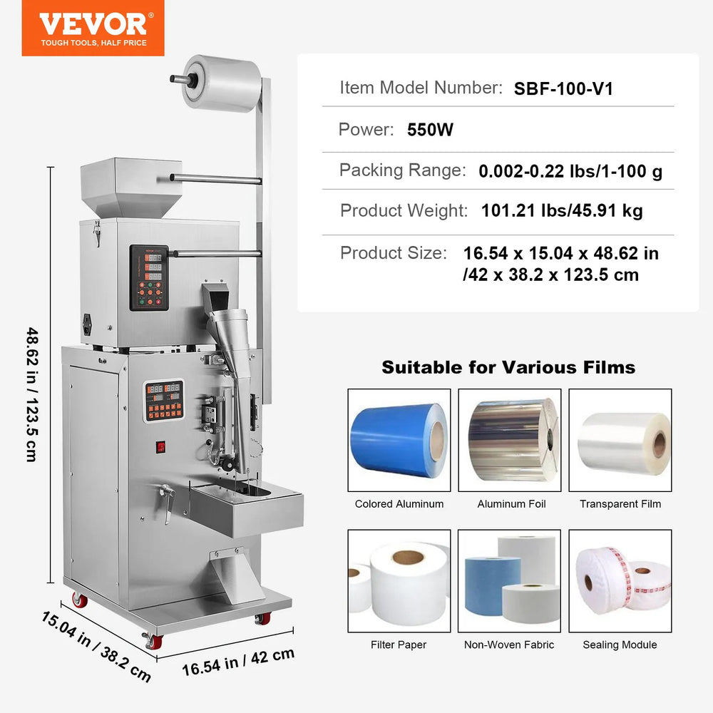 Vevor Automatic Particle Packaging Machine Multifunction Weighing Filling 1-100g New