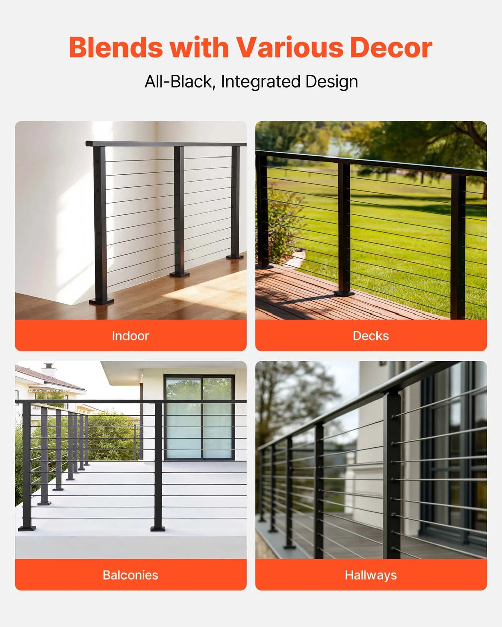 Vevor Cable Railing Kit 6.5' Matte Black Stainless Steel Handrail with Posts New