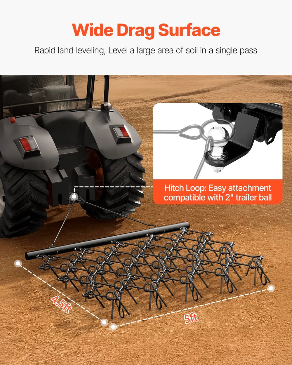 Vevor Drag Harrow 5 x 4.5 ft Chain ATV Lawn Rake for Landscape Leveling New