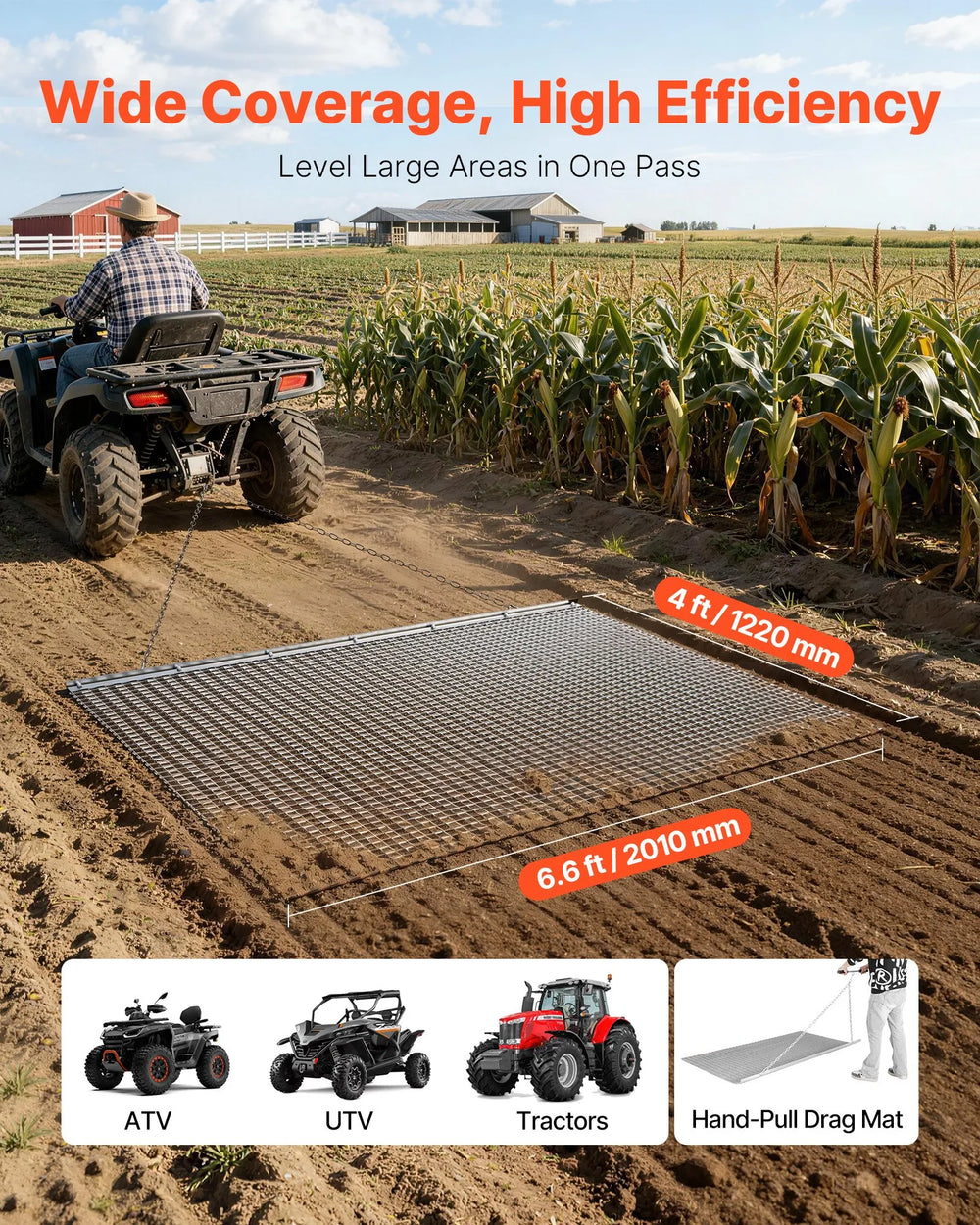 Vevor Drag Harrow 6.6 x 4 ft. Galvanized Steel Mesh with Towing Chain New