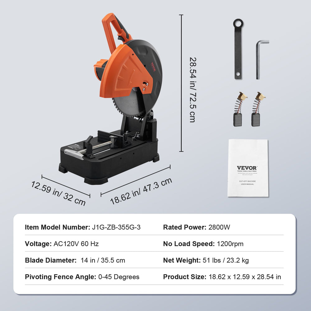 Vevor Chop Saw 14" Blade Diameter 1200 RPM 2800W 0-45° Adjustable New