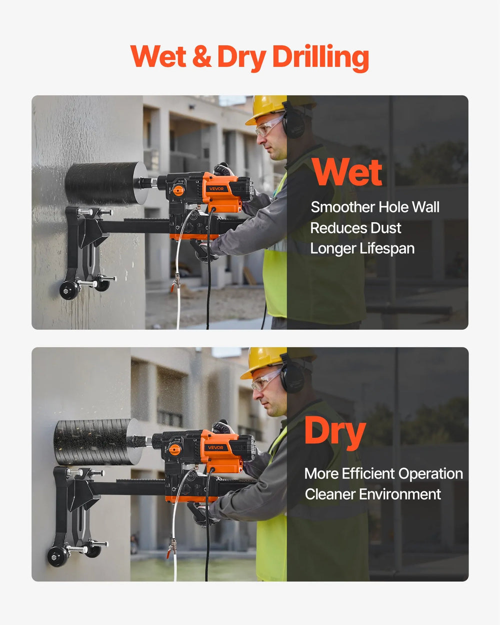 Vevor Diamond Core Drill Rig with 10 Bits Dual Speed Wet & Dry Drilling 2500W New