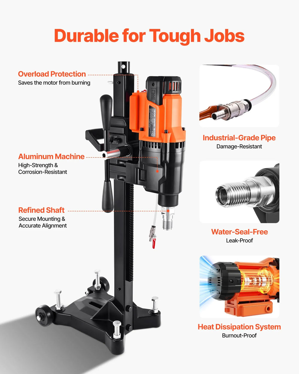 Vevor Diamond Core Drill Rig with 10 Bits Dual Speed Wet & Dry Drilling 2500W New
