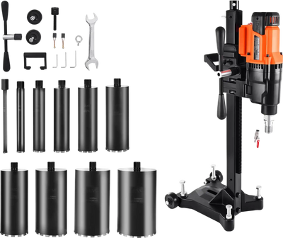 Vevor Diamond Core Drill Rig with 10 Bits Dual Speed Wet & Dry Drilling 2500W New