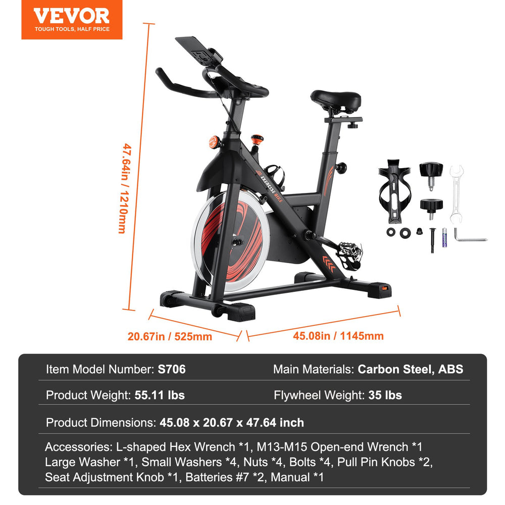 Vevor Exercise Bike Magnetic Resistance 35 Lbs Flywheel Stationary Indoor Cycling New