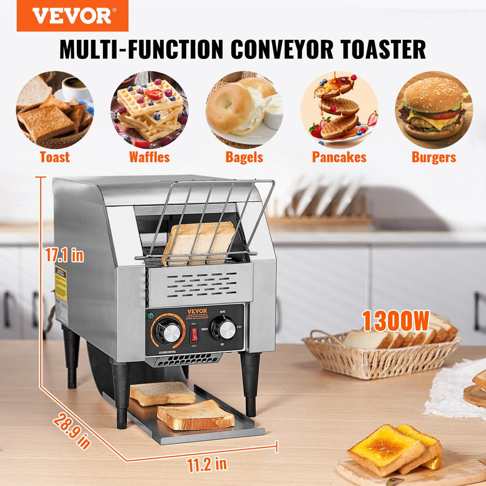 Vevor Commercial Conveyor Toaster 150 Slices per Hour Stainless Steel 1300W New