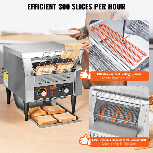 Vevor Commercial Conveyor Toaster 300 Slices per Hour Stainless Steel ...