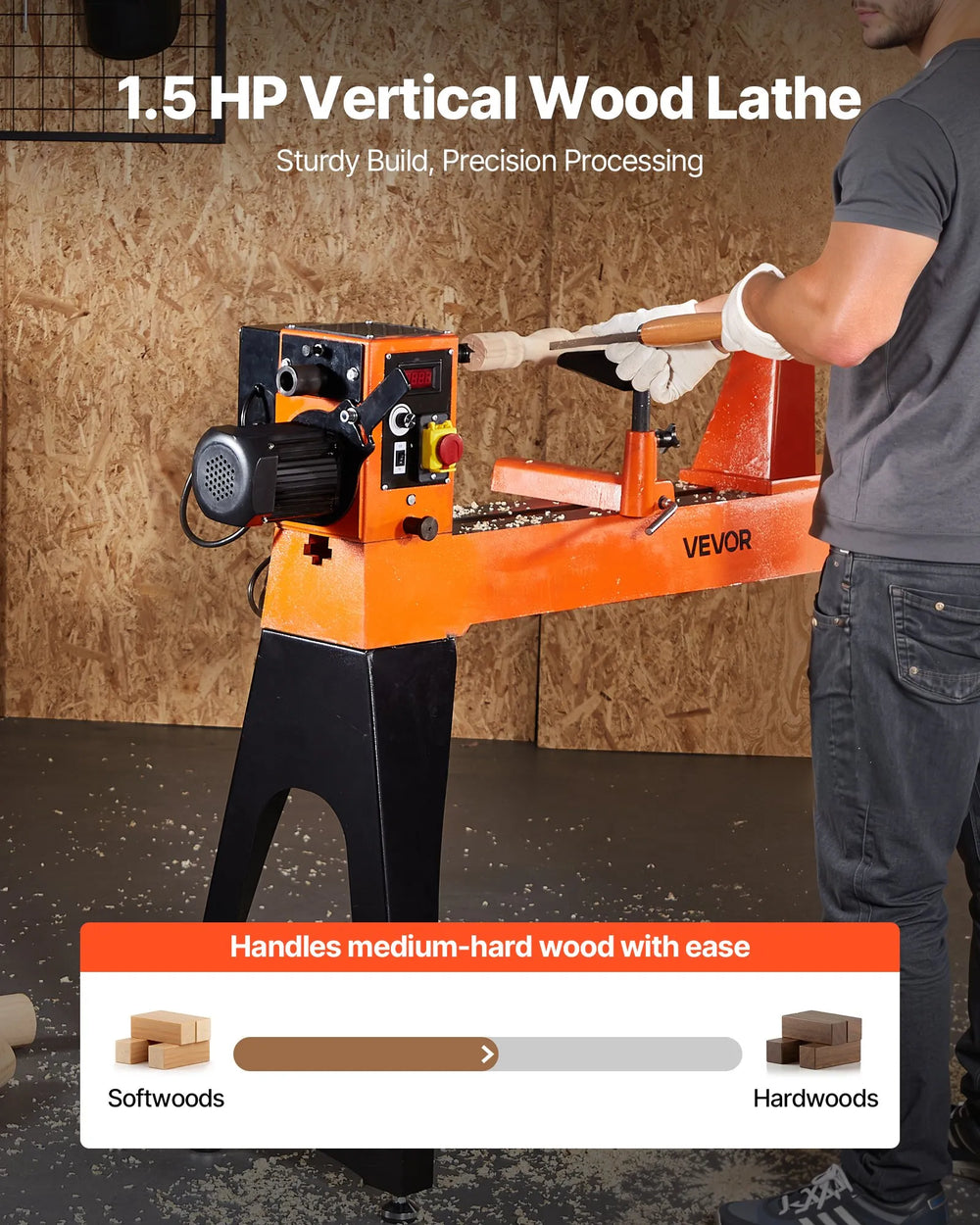 Vevor Woodworking Lathe 1.5 HP Variable Speed 16 x 40 in Workbench New