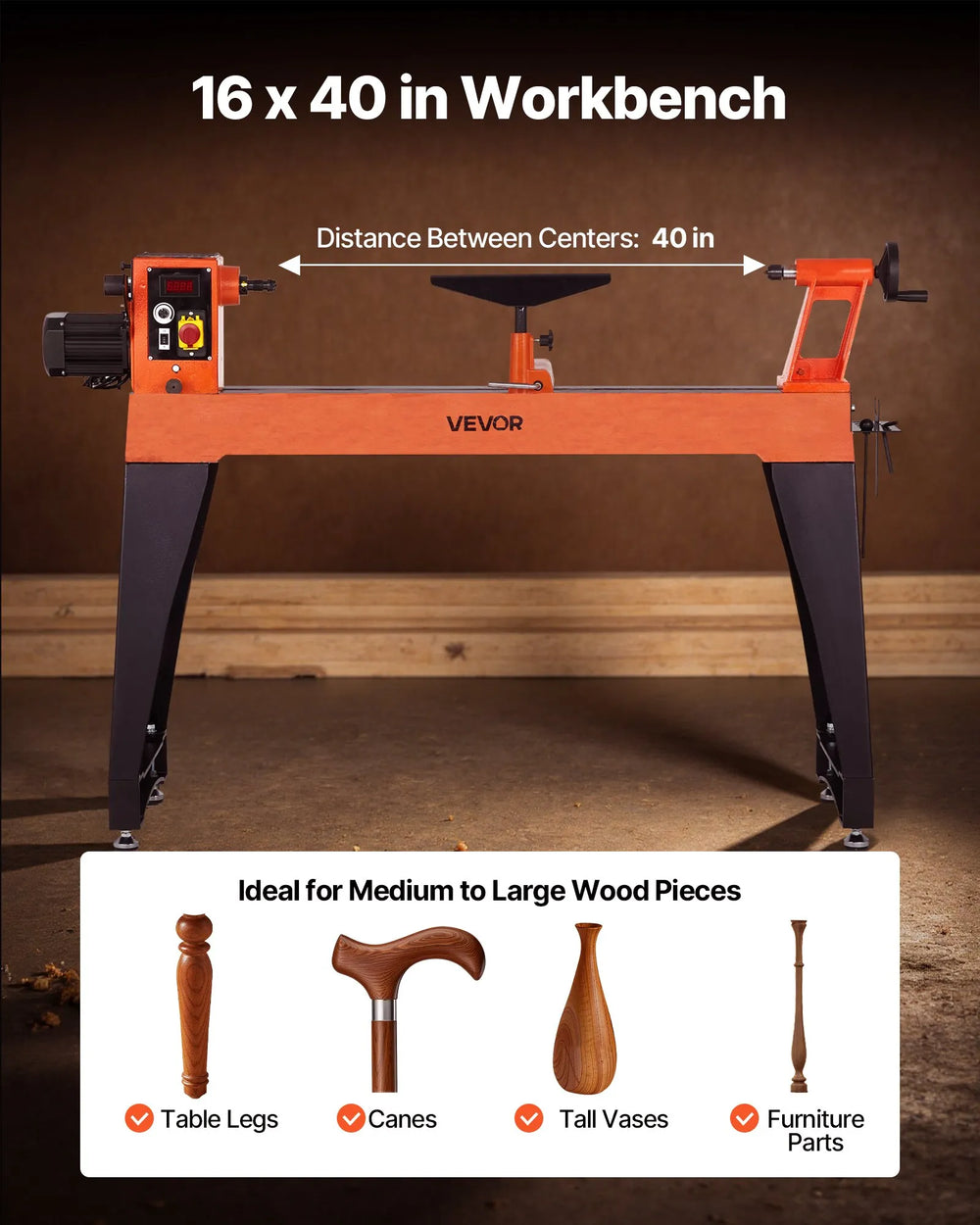 Vevor Woodworking Lathe 1.5 HP Variable Speed 16 x 40 in Workbench New