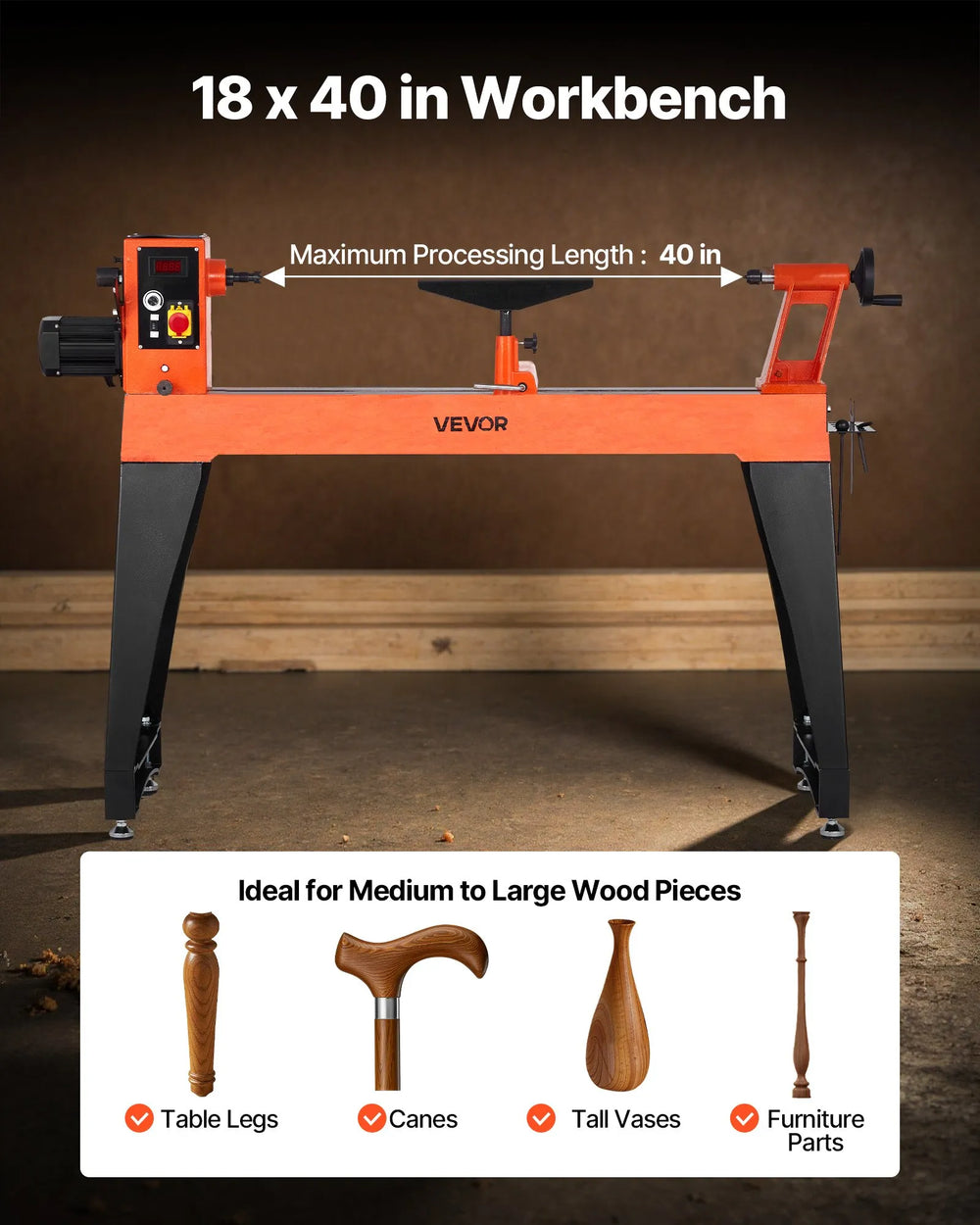Vevor Woodworking Lathe 2 HP Variable Speed 18 x 40 in Workbench New