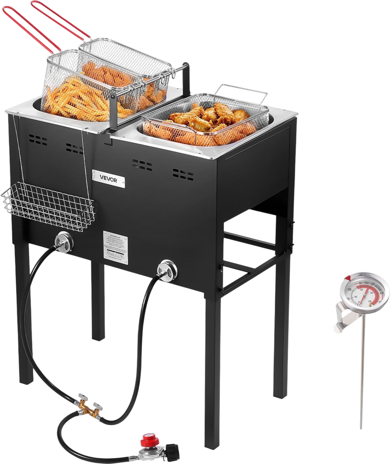 Vevor Deep Fryer 16 Qt. Dual Tanks Propane with 3 Baskets Thermometer 50,000 BTU New