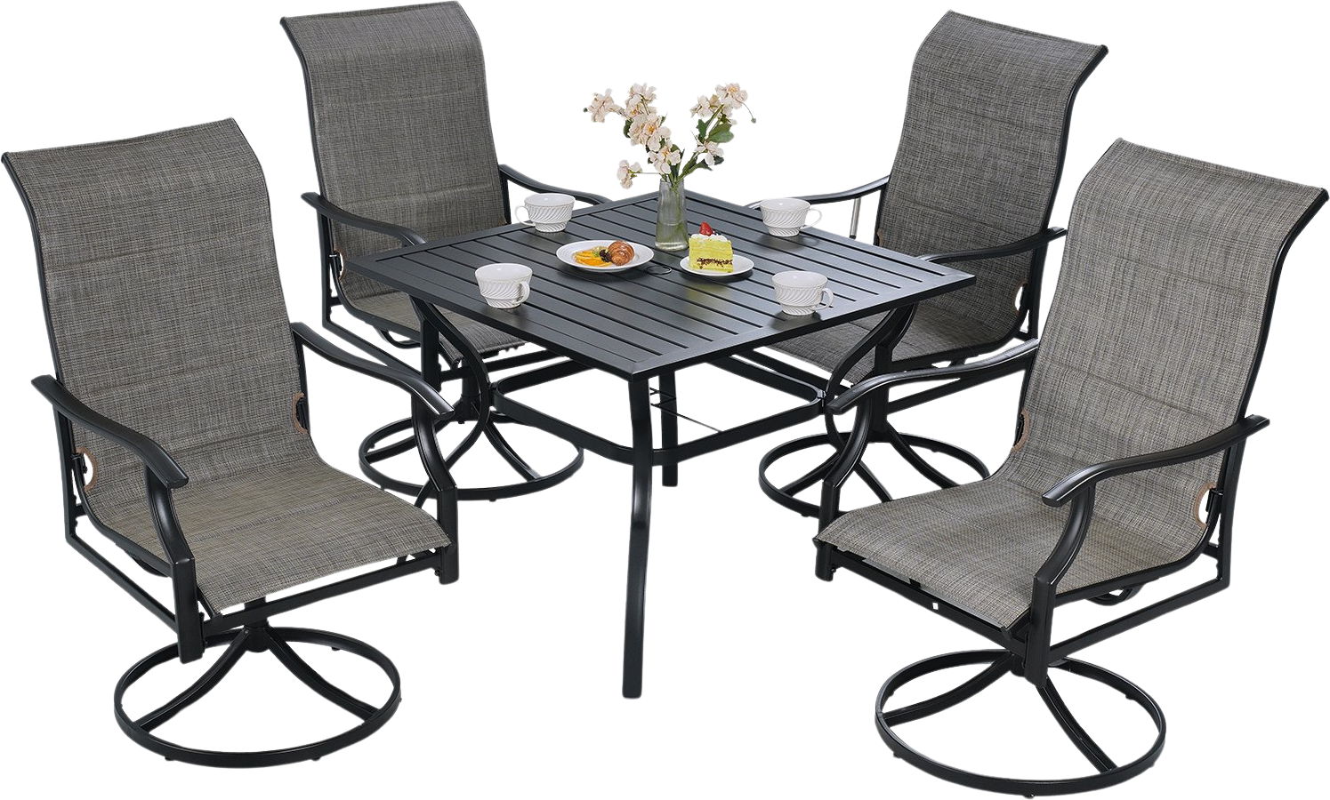 Vevor 5 Piece Patio Dining Set Outdoor Table with Umbrella Hole and Swivel Chairs New