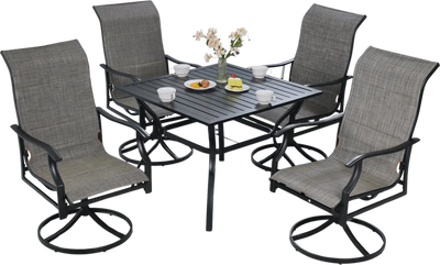 Vevor 5 Piece Patio Dining Set Outdoor Table with Umbrella Hole and Swivel Chairs New