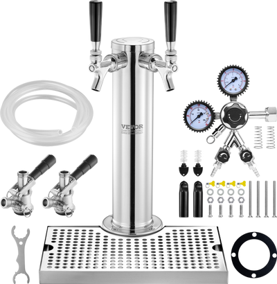 Vevor Kegerator Tower Kit Dual Taps Stainless Steel Keg Dispenser with Dual Gauge Regulator New