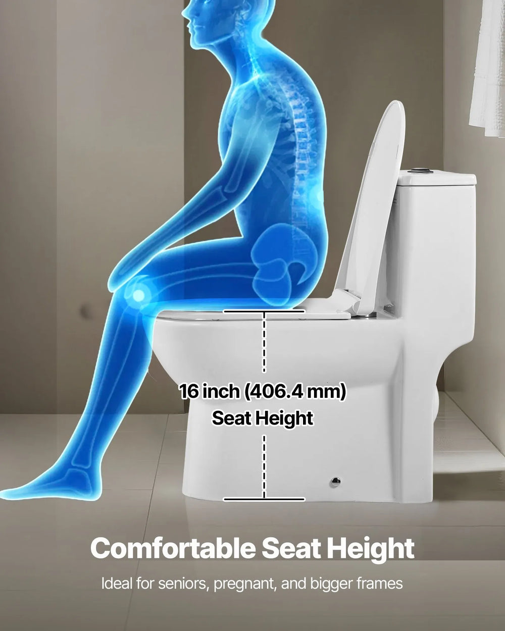Vevor One-Piece Toilet Elongated Dual Flush 1.1/1.6 GPF 16 in. Seat Height 12 in. Rough-in New