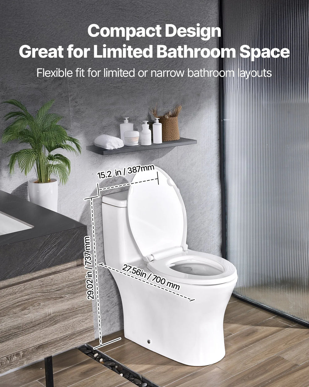 Vevor One-Piece Toilet Elongated Vortex Dual Flush 1/1.28 GPF New