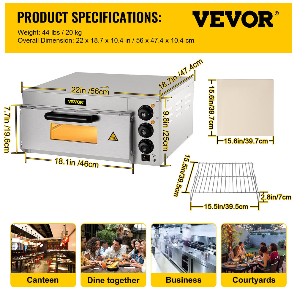 Vevor Commercial Pizza Oven Countertop 14" with Stone and Shelf 1300W New