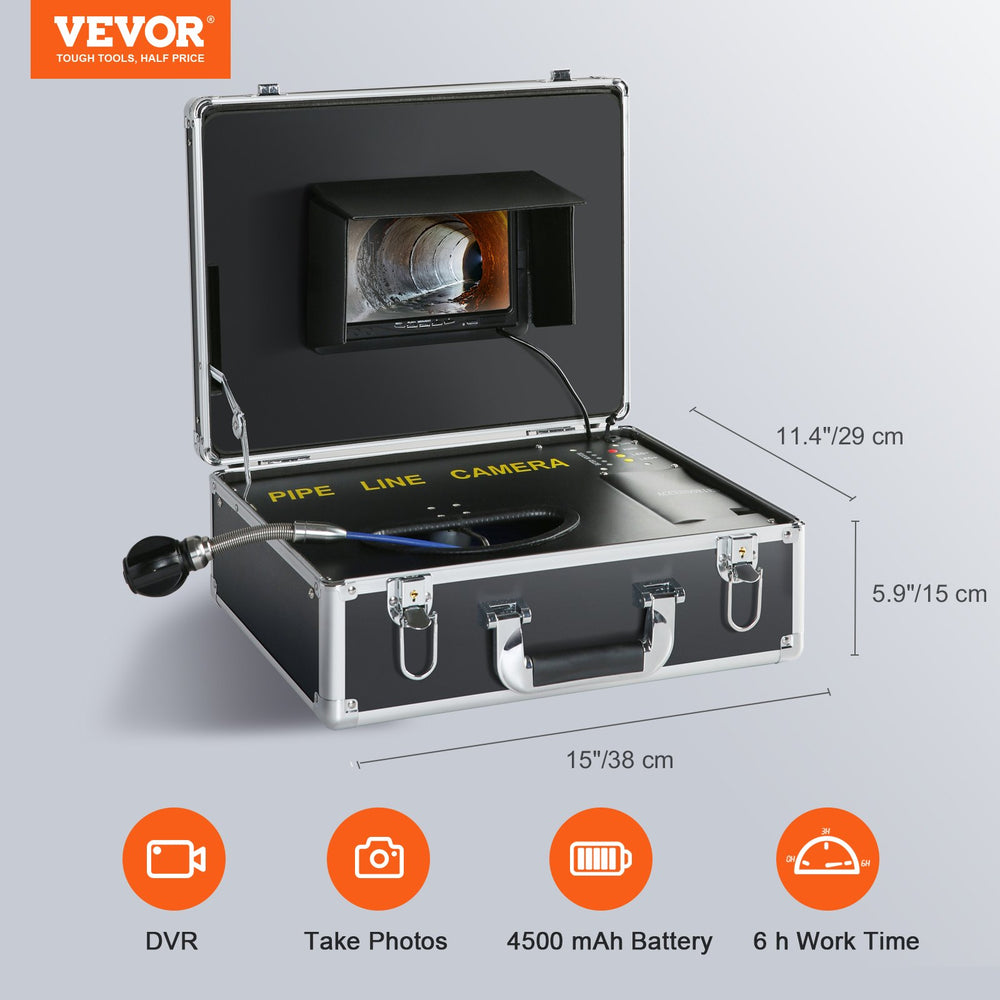 Vevor Sewer Pipeline Inspection Camera 100' Length with 7" Screen DVR Function 16GB SD Card New