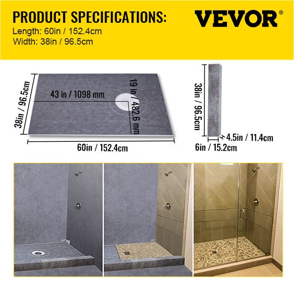 Vevor Shower Curb Kit 38" x 60" Watertight with 4" ABS Offset Bonding Flange New