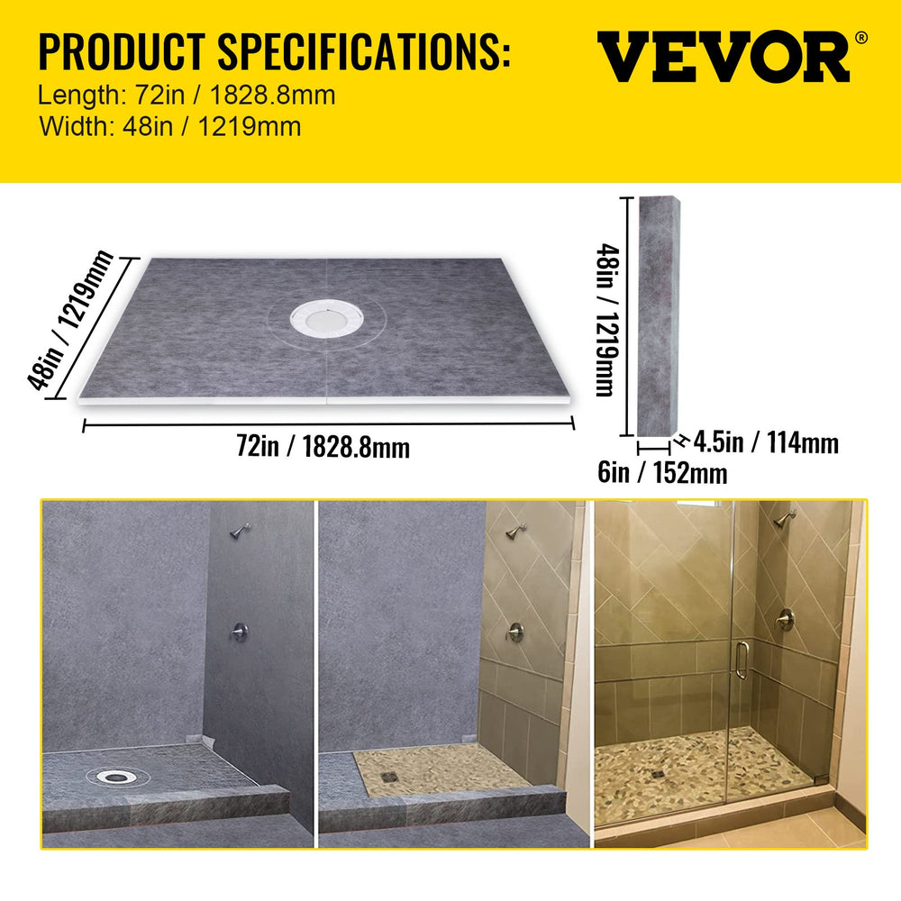 Vevor Shower Curb Kit 48" x 72" Watertight Overlay with 4" PVC Central Flange New