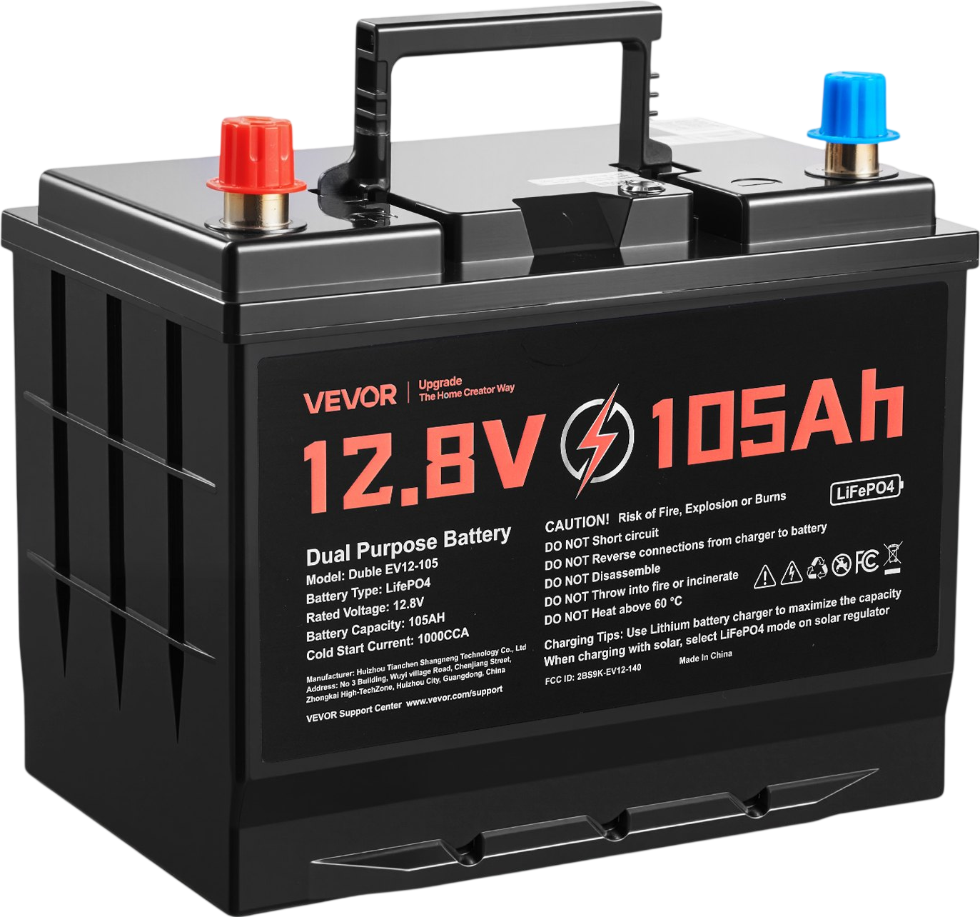 Vevor Lithium Battery LiFePO4 12V 105Ah 1000 CCA Starter and Deep Cycle with Built-in BMS New