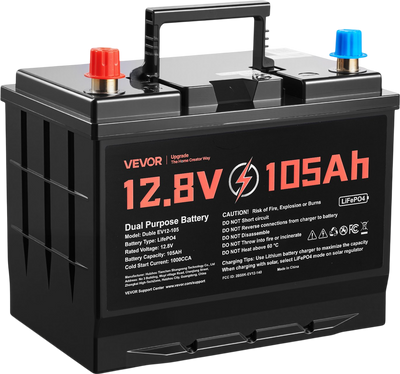 Vevor Lithium Battery LiFePO4 12V 105Ah 1000 CCA Starter and Deep Cycle with Built-in BMS New