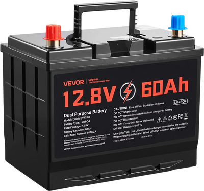 Vevor Lithium Battery LiFePO4 12V 60Ah 800 CCA Starter and Deep Cycle with Built-in BMS New