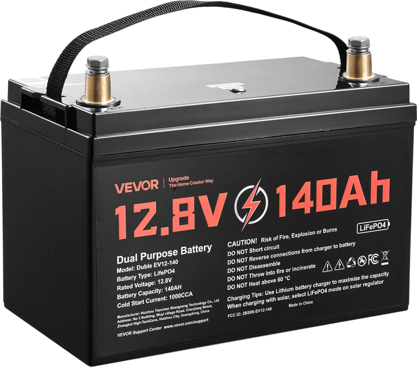 Vevor Lithium Battery LiFePO4 12V 140Ah 1000 CCA Starter and Deep Cycle with Built-in BMS New