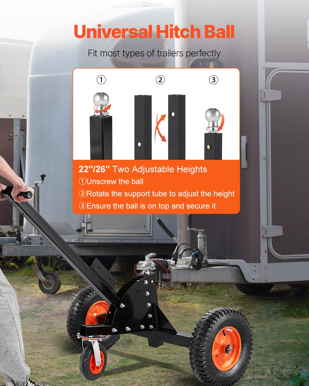 Vevor Trailer Dolly 1500 Lbs 22" and 26" Adjustable Height 2" Ball Hitch New