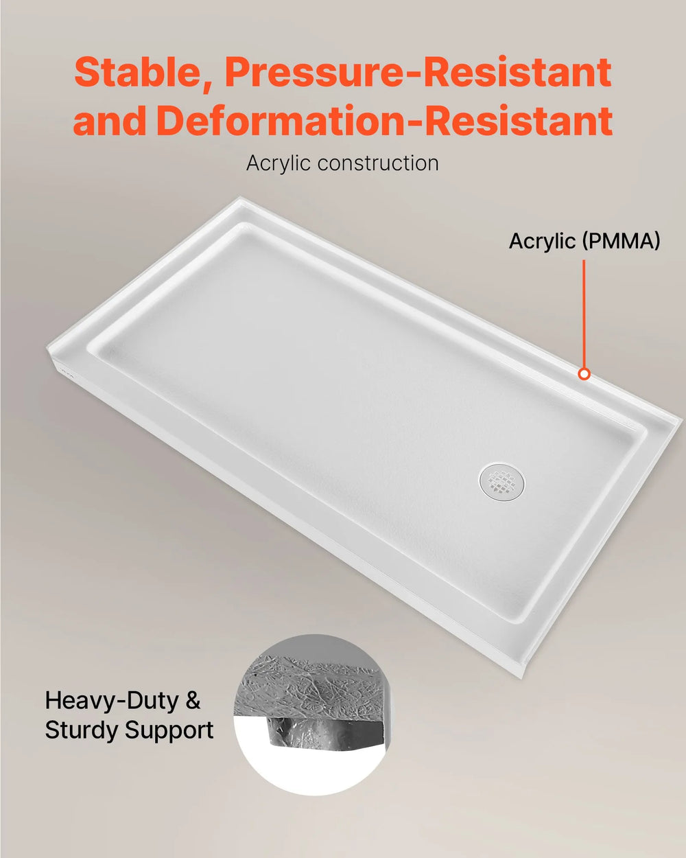 Vevor Shower Pan 60 x 30 in. Single Threshold Acrylic Slip-Resistant with Right Drain Kit New