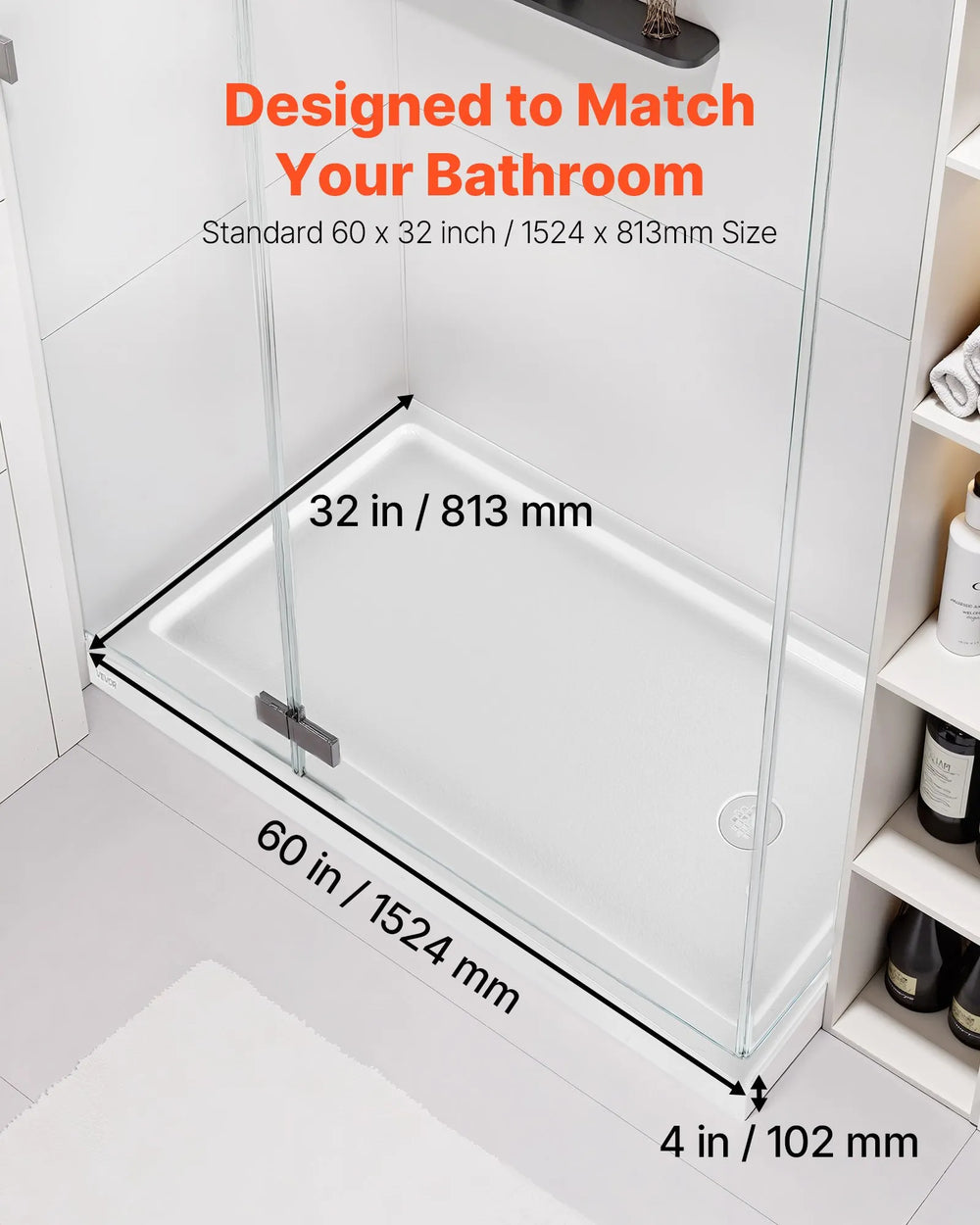 Vevor Shower Pan 60 x 32 in. Single Threshold Acrylic Slip-Resistant with Right Drain Kit New