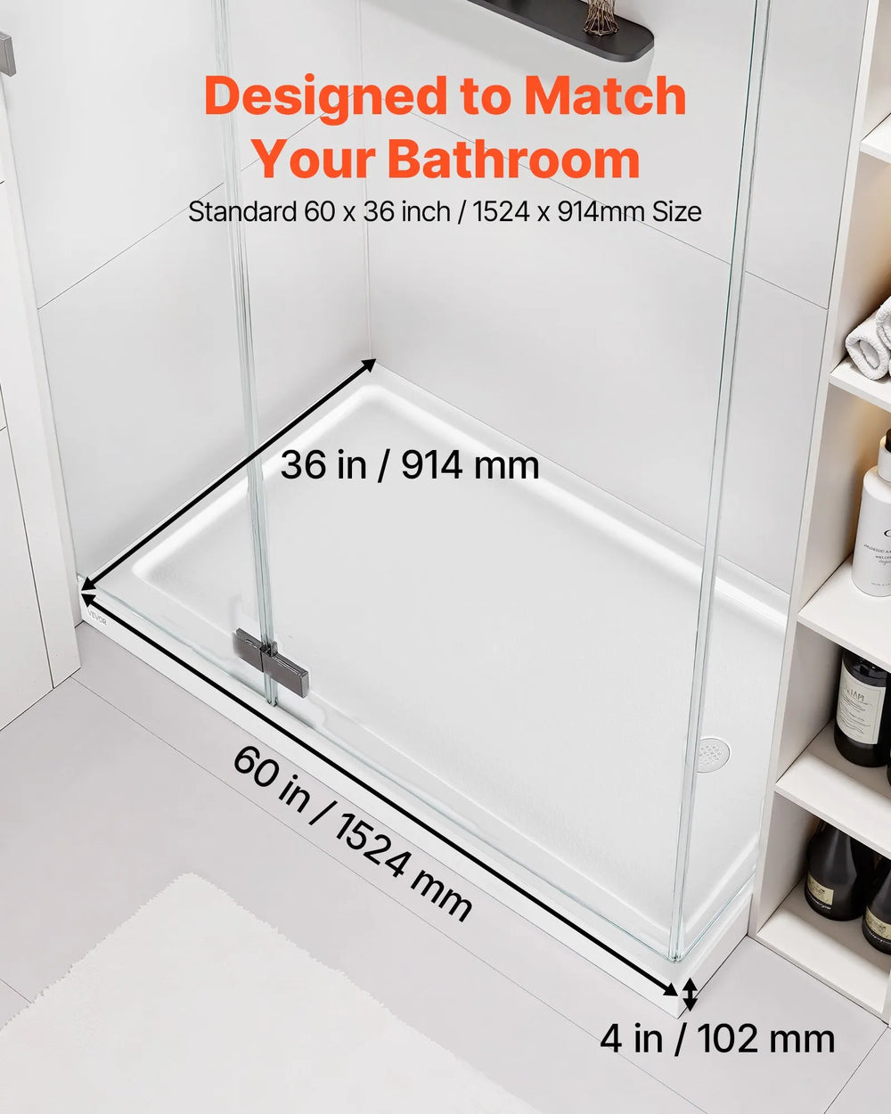 Vevor Shower Pan 60 x 36 in. Single Threshold Acrylic Slip-Resistant with Right Drain Kit New