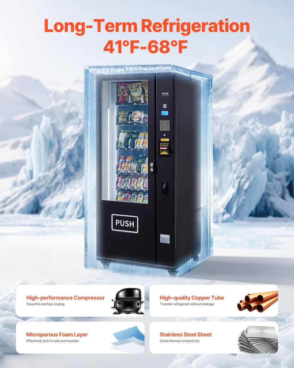 Vevor Vending Machine Refrigerated 36 Slots with ICT Bill/Coin Acceptor New