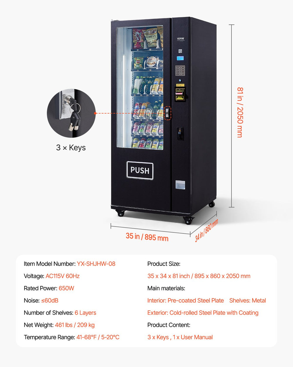 Vevor Vending Machine Refrigerated 36 Slots with ICT Bill/Coin Acceptor New