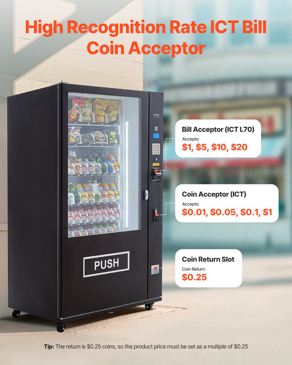 Vevor Vending Machine Refrigerated 60 Slots with ICT Bill/Coin Acceptor New