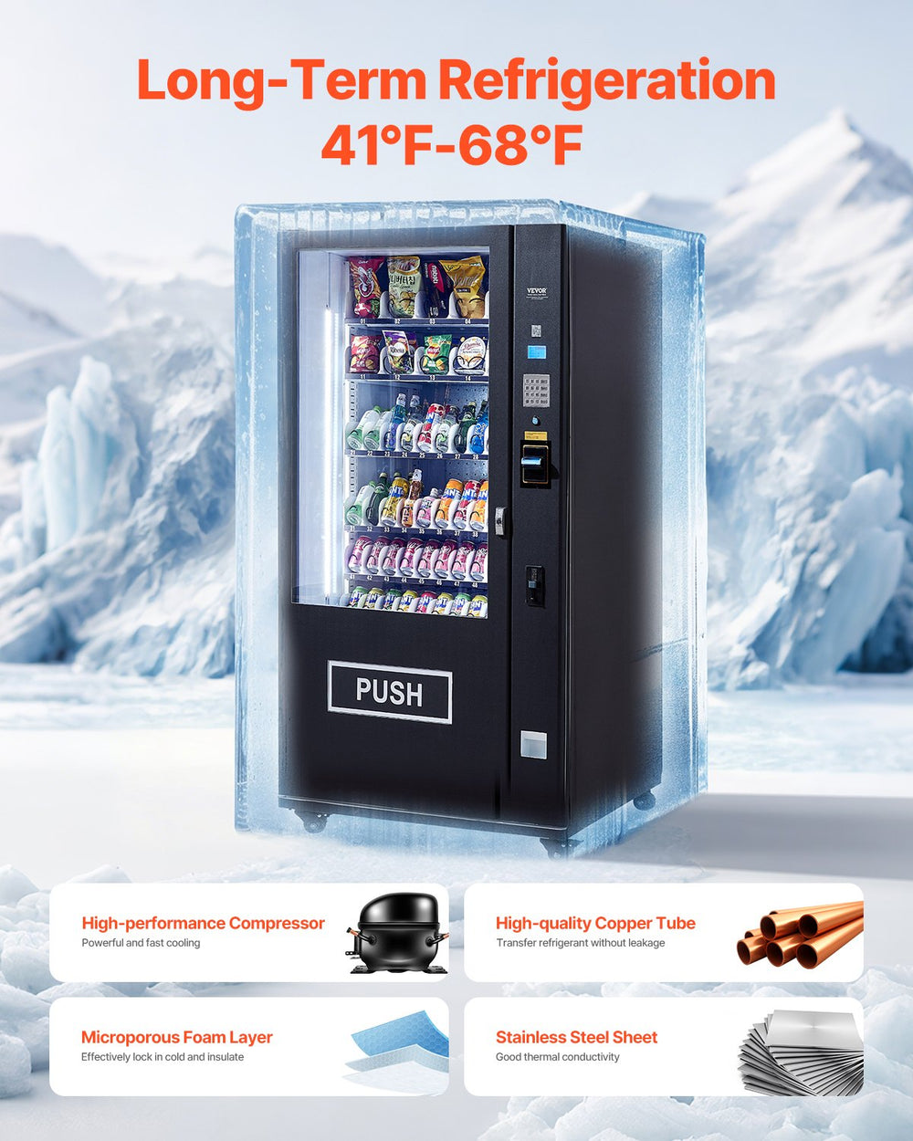 Vevor Vending Machine Refrigerated 60 Slots with ICT Bill/Coin Acceptor New