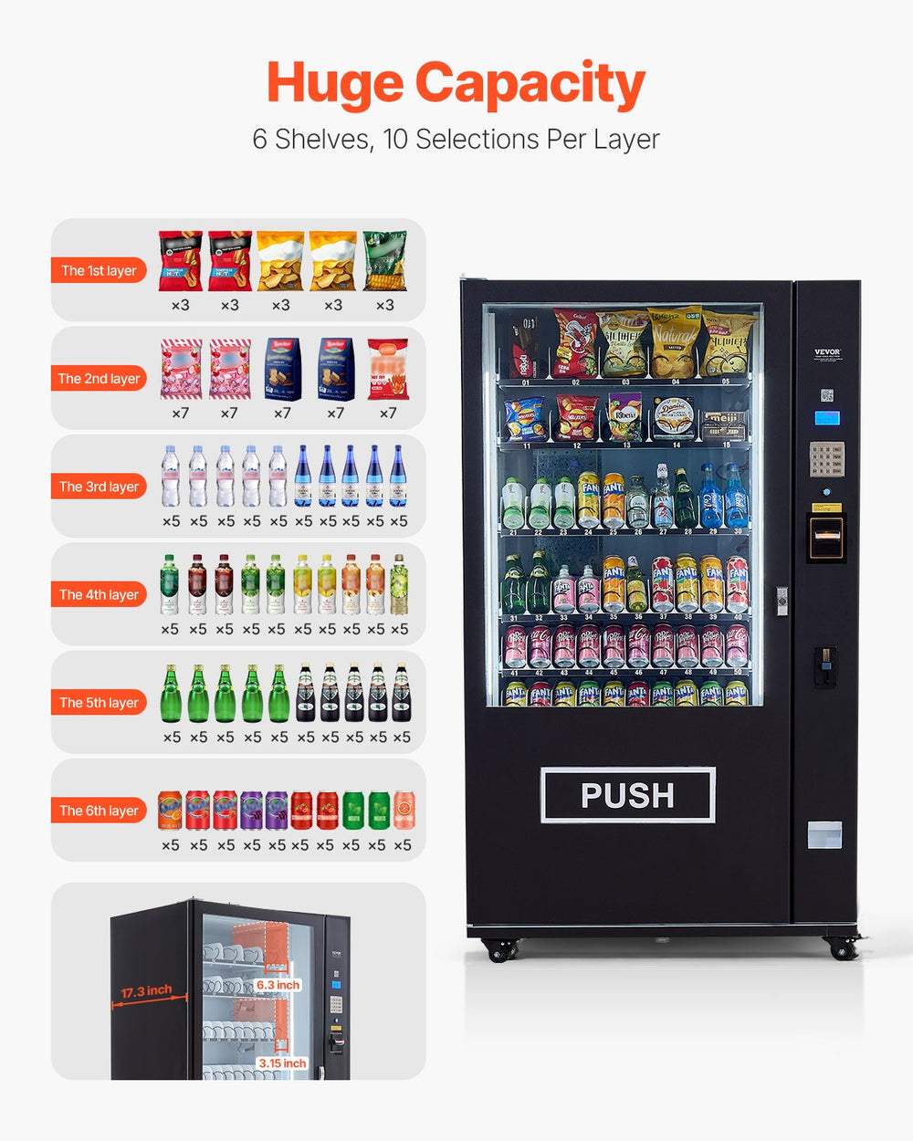 Vevor Vending Machine Refrigerated 60 Slots with ICT Bill/Coin Acceptor New
