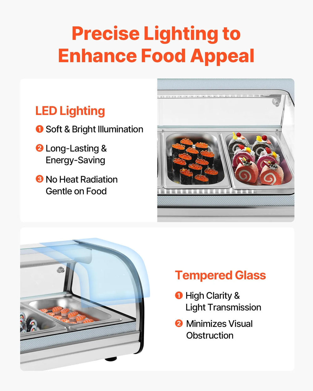 Vevor Display Case Refrigerator 4-Pan 1.5 Cu. Ft with LED Lighting Temp Control New