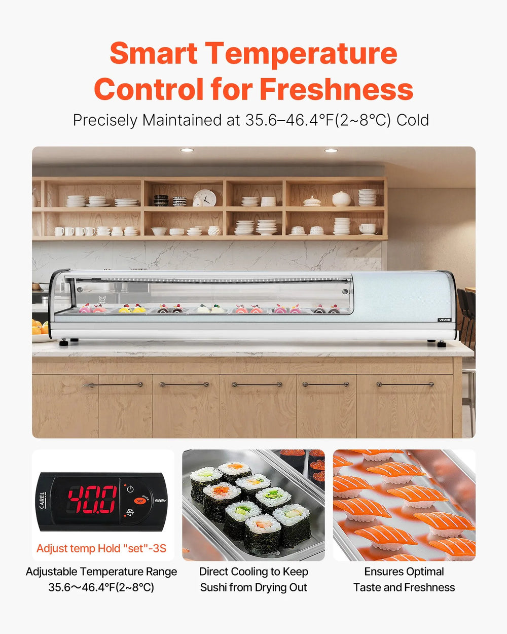 Vevor Commercial Display Case Refrigerator 2.5 Cu. Ft 7-Pan LED Lighting Temp Control New