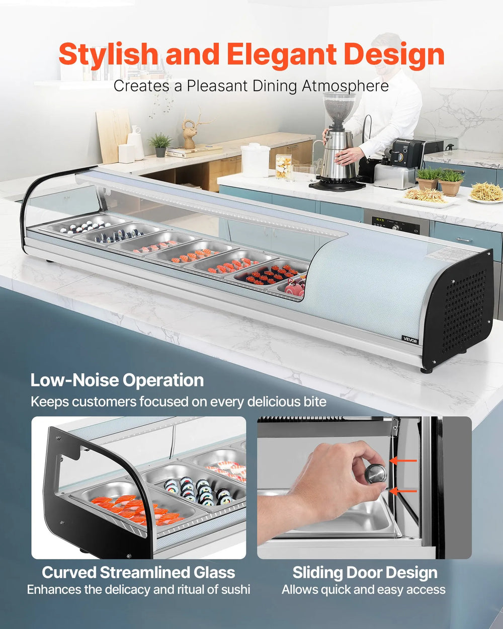Vevor Commercial Display Case Refrigerator 2.5 Cu. Ft 7-Pan LED Lighting Temp Control New