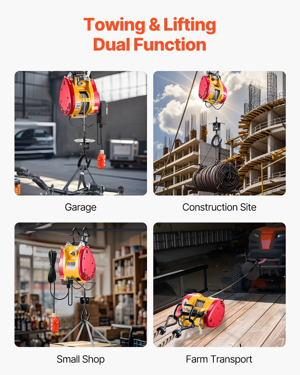 Vevor Electric Hoist Winch 1100 Lbs Capacity Wired/Wireless Remote Control New